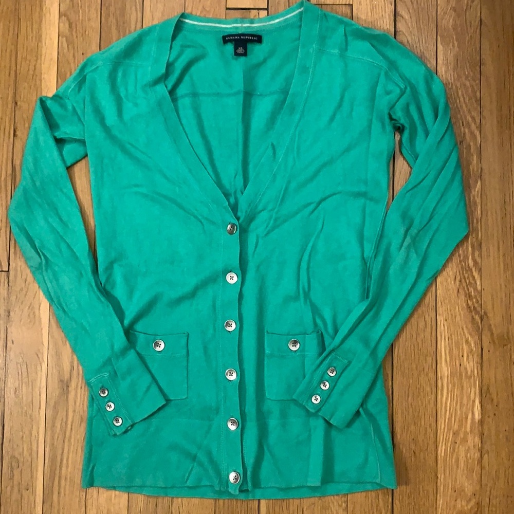 Banana Republic green, cotton/wool blend cardigan
